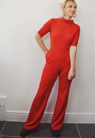 VINTAGE 70S RED BOILERSUIT JUMPSUIT FLARED RED