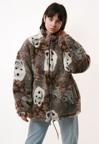 90S ITALIAN VINTAGE CHAMPS PATTERN FLEECE JACKET 16620