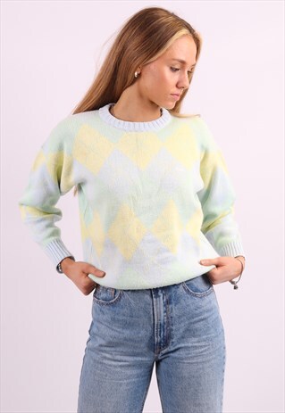 VINTAGE FILA ARGYLE KNIT JUMPER IN MULTICOLOUR