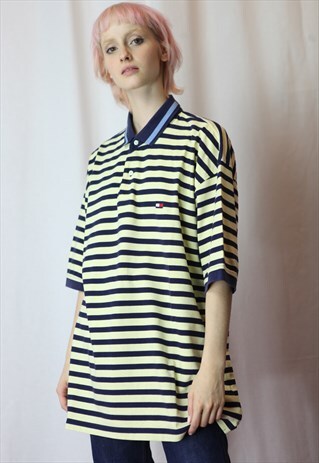 VINTAGE 90'S TOMMY HILFIGER STRIPED POLO T-SHIRT
