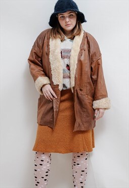 Vintage 70s Brown Penny Lane Afghan Soft Leather Jacket L