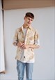 VINTAGE SHORT SLEEVE NATURE PRINTED COTTON SHIRT IN BEIGE XS