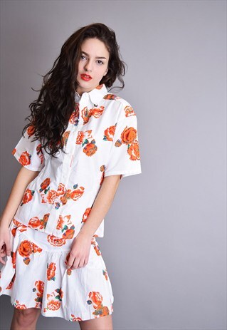 80'S RETRO FLORAL PATTERN CLASSY MINIMALIST CO-ORD TWO PIECE
