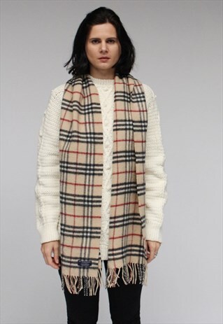 VINTAGE LAMBSWOOL CHECKED SCARF BEIGE-AS23