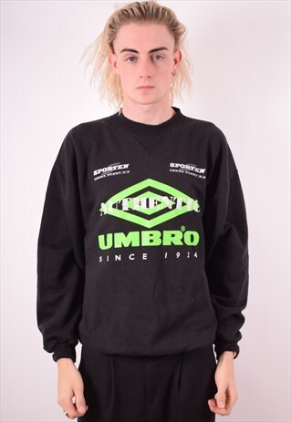 UMBRO MENS VINTAGE SWEATSHIRT JUMPER LARGE BLACK 90S