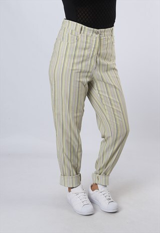 HIGH WAISTED TROUSERS STRIPED TAPERED UK 12 (CKBG)