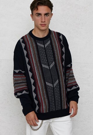 VINTAGE BLACK BASIC-LINE ROUND NECK KNIT JUMPER