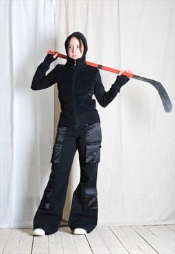 Y2K Black Gothic Corduroy Hooded Womens Jacket