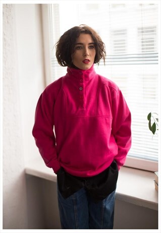VINTAGE 80'S HOT PINK HALF BUTTON UP JUMPER