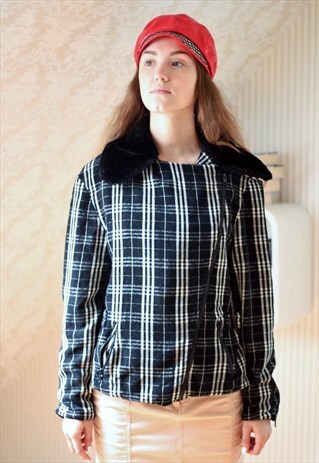 BLACK AND WHITE CHECKED WOOL AVIATOR JACKET