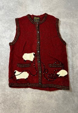 Vintage Knitted Sweater Vest Sheep Xmas Pattern Chunky Knit
