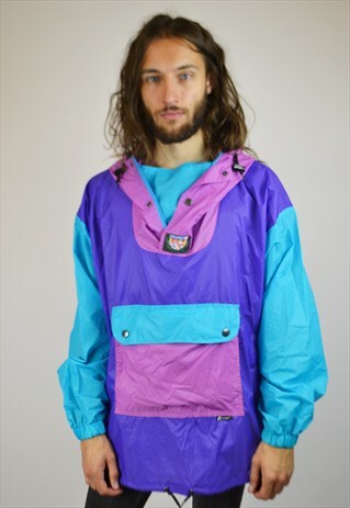 VINTAGE 90'S K-WAY WINDBREAKER MAC WITH FOLDAWAY HOOD
