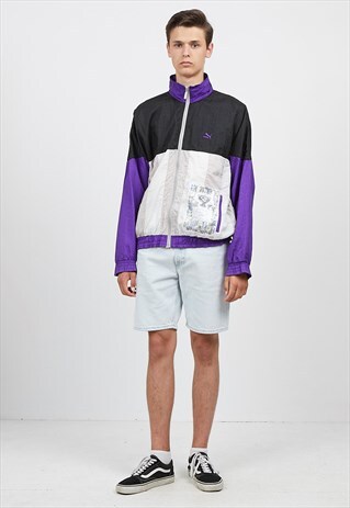 VINTAGE WHITE PURPLE BLACK PUMA SHELL JACKET
