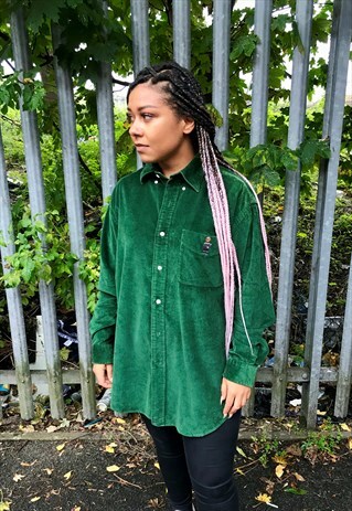 VINTAGE RALPH LAUREN POLO BEAR CORDUROY CORD SHIRT GREEN