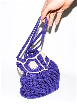 Vintage 90s crochet tote bag in blue
