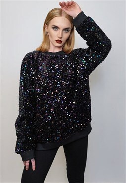 Sequin sweatshirt glitter top sparkle jumper party pullover 