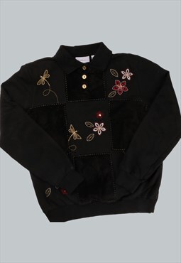 Vintage  Unknown Sweatshirt Floral Black Small