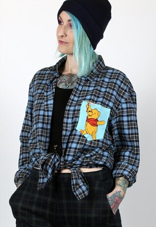 WINNIE THE POOH POCKET PATCH REWORKED VINTAGE PLAID SHIRT