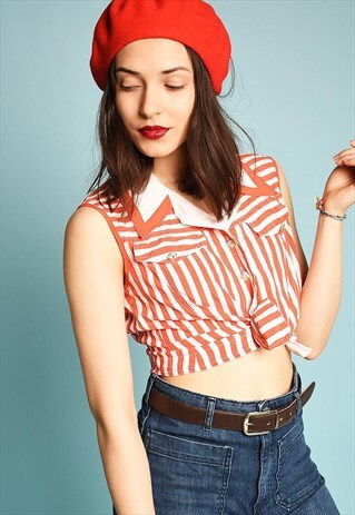 80'S RETRO PARIS CHIC NAUTICAL MINIMALIST BLOUSE TOP