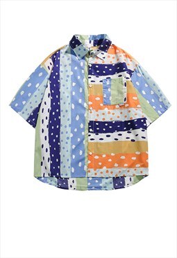 Striped pastel shirt Hawaii spot top in blue
