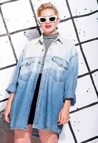 VINTAGE DENIM SHIRT 90S REWORKED TIE-DYE BLEACH JEAN JACKET