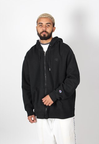 VINTAGE CHAMPION ZIP-UP HOODIE BLACK