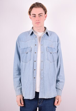 MENS VINTGE DENIM SHIRT LARGE BLUE 90S