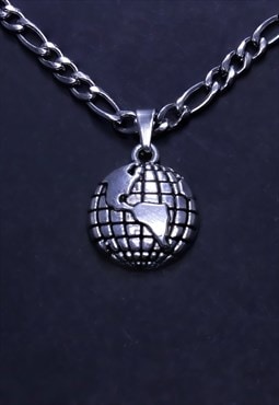 CRW Silver World Map Necklace 