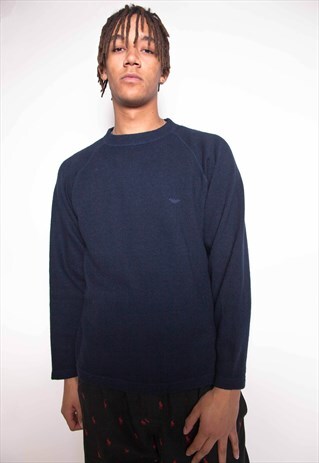 VINTAGE 90S EMPORIO ARMANI NAVY WOOL JUMPER ID:3573