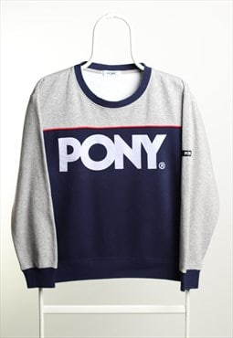 Vintage Pony Crewneck Soft Sweatshirt Grey Navy