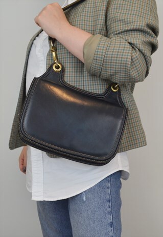 navy leather saddle bag