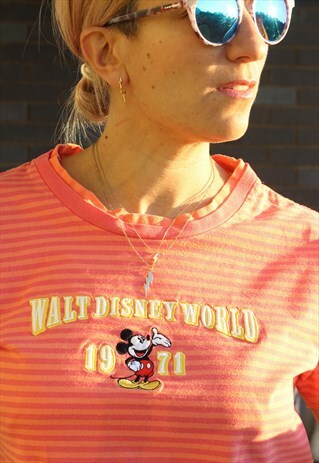 VINTAGE 1990S DISNEY MICKEY MOUSE PEACH STRIPED T SHIRT