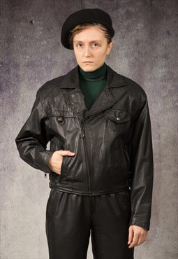 90s biker jacket with notched collar, in motorcycle style 