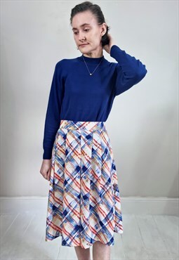 Secondhand Red and Blue Checked Midi Skirt