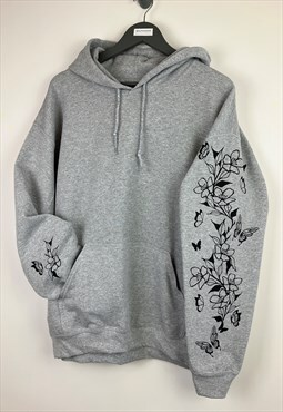 Floral Butterfly sleeved  hoody - unisex fit- Grey