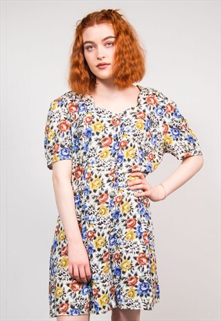 90'S VINTAGE FLORAL PATTERN SUMMER PLAYSUIT