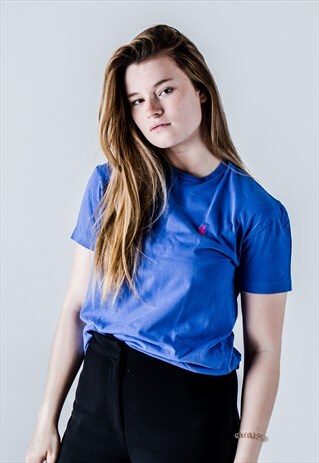 VINTAGE 90S POLO RALPH LAUREN T-SHIRT IN BLUE AND PINK