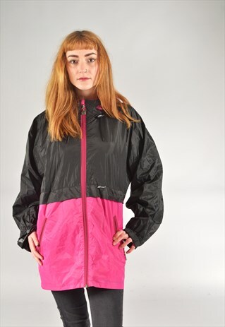 VINTAGE K-WAY PINK & BLACK RAINCOAT