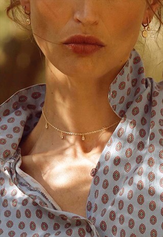 GOLD FILLED CHAIN CRYSTALS DROPS NECKLACE