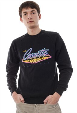Vintage CORVETTE Sweatshirt Crew Neck 90s Black