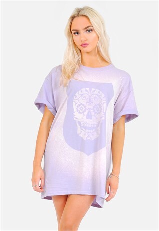 SUGAR SKULL PRINT OVERSIZED T-SHIRT/DRESS