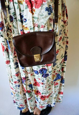 VINTAGE BROWN LEATHER SHOULDER BAG PURSE HAND BAG TOTE