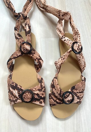 Snakeskin Print Tie Up Sandals
