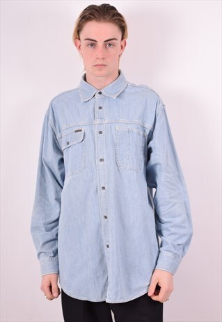 CALVIN KLEIN MENS VINTAGE DENIM SHIRT LARGE BLUE 90S