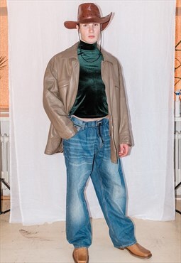 90's Vintage leather coat in beige