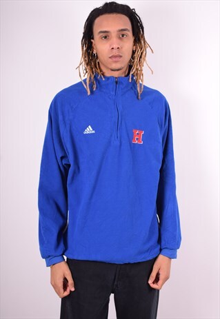 ADIDAS MENS VINTAGE FLEECE JUMPER LARGE BLUE 90'S