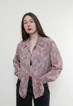 Vintage 80s floral blouse, purple romantic blouse oversize 