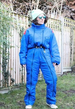 Vintage 1990s double zip up skisuit in bright blue