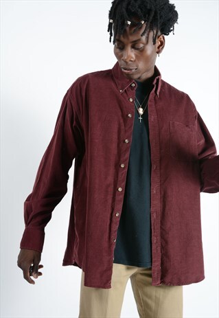 VINTAGE CORDUROY SHIRT IN MAROON.