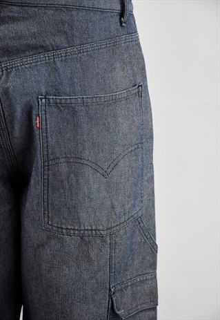 VINTAGE 90S LEVIS PALE BLUE LOOSE FIT DENIM CARGO TROUSERS